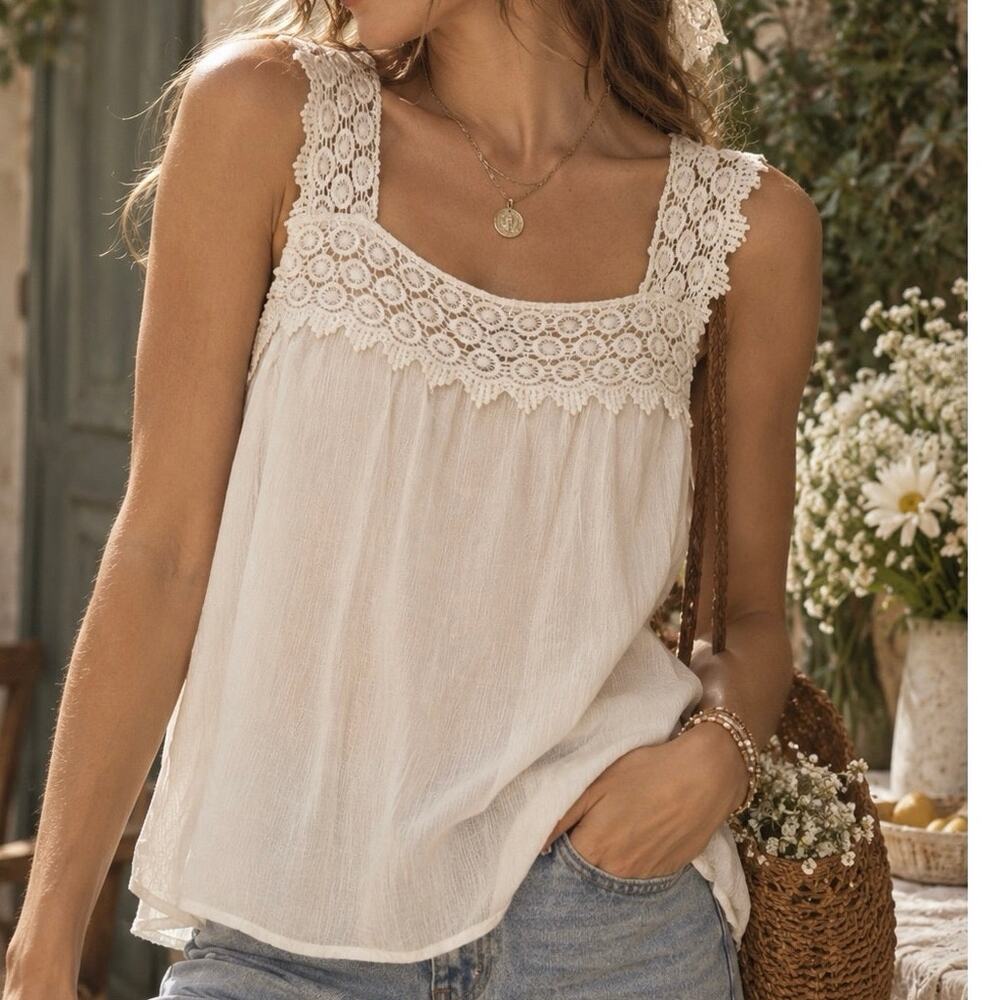 Anthropolgie Blank London White Crochet Romantic Boho Blouse Size Small